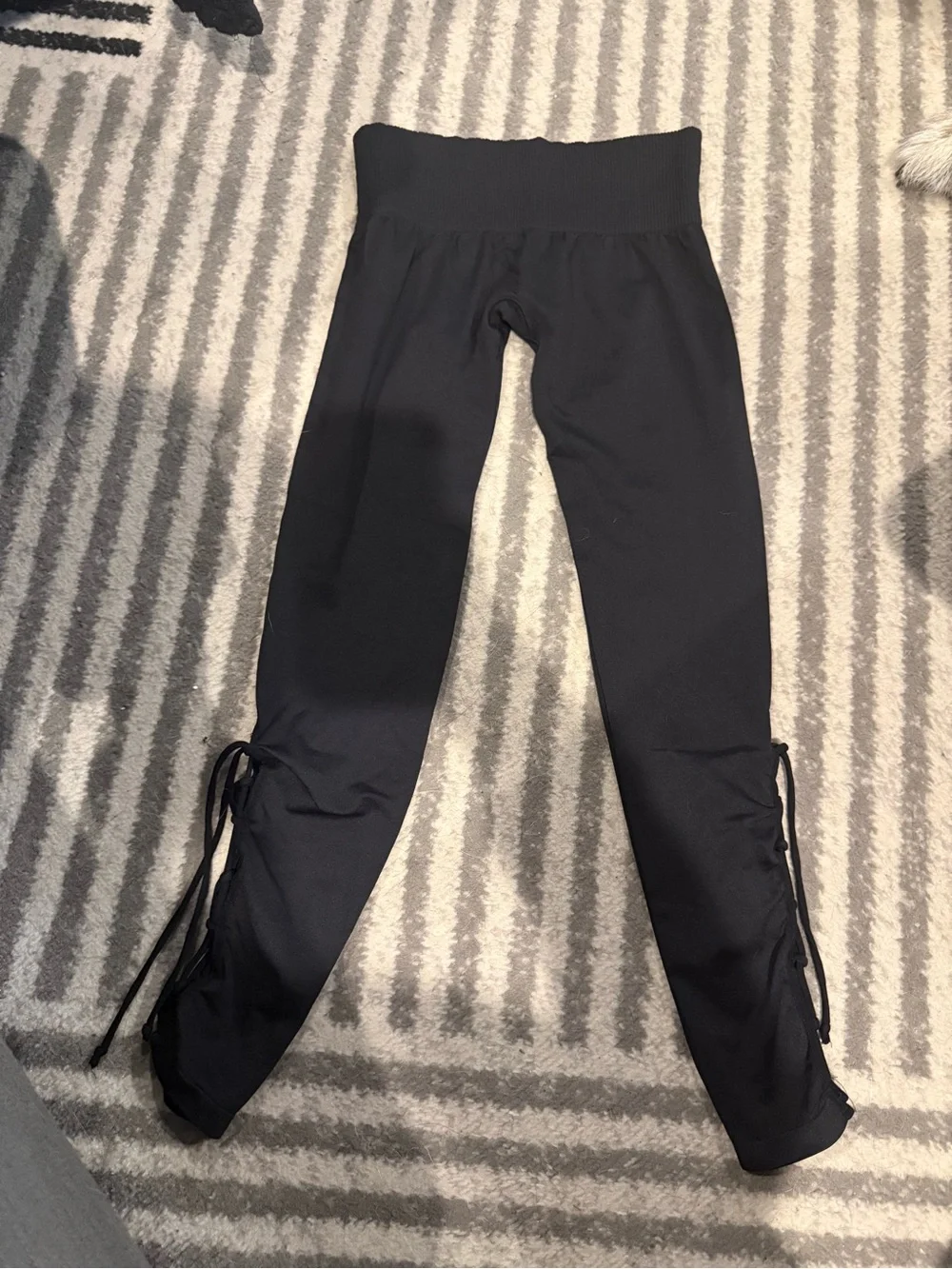 Free People Black High-Waist Ruched Side lace up Leggings